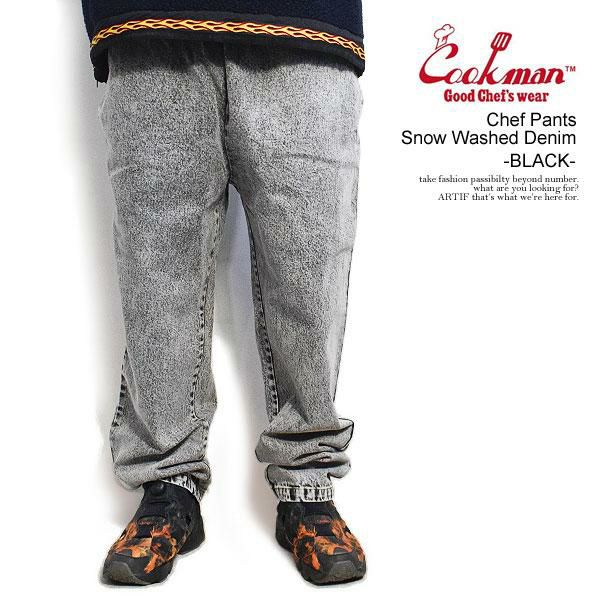 COOKMAN クックマン Chef Pants Snow Washed Denim Black -BLACK