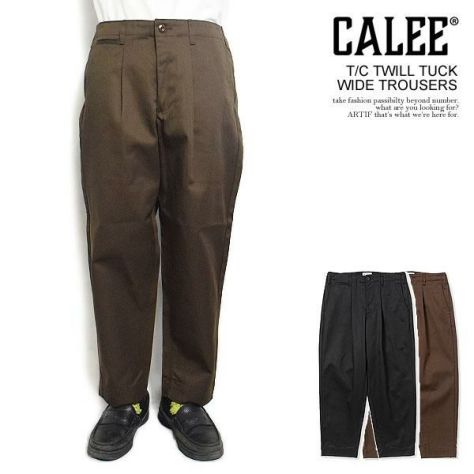 CALEE キャリー T/C TWILL TUCK WIDE TROUSERS