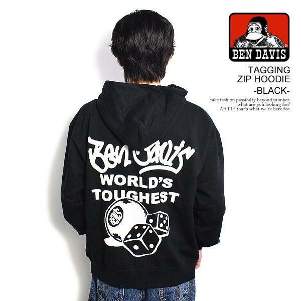 BEN DAVIS ベンデイビス TAGGING ZIP HOODIE -BLACK-