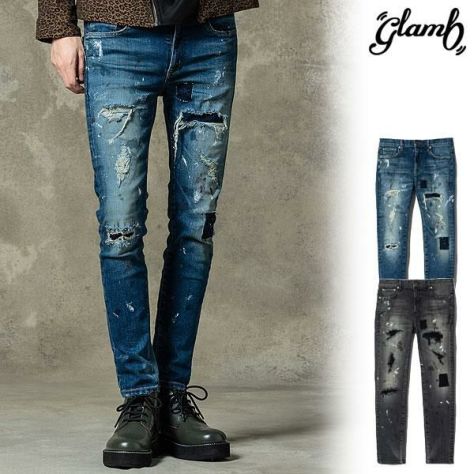美品／W95／Lサイズ／グラム glamb／グランジ系 スキニーデニム glamb グラム Heavy Remake Stretch Denim