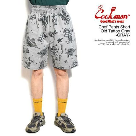 COOKMAN クックマン Chef Pants Short Old Tattoo Gray -GRAY