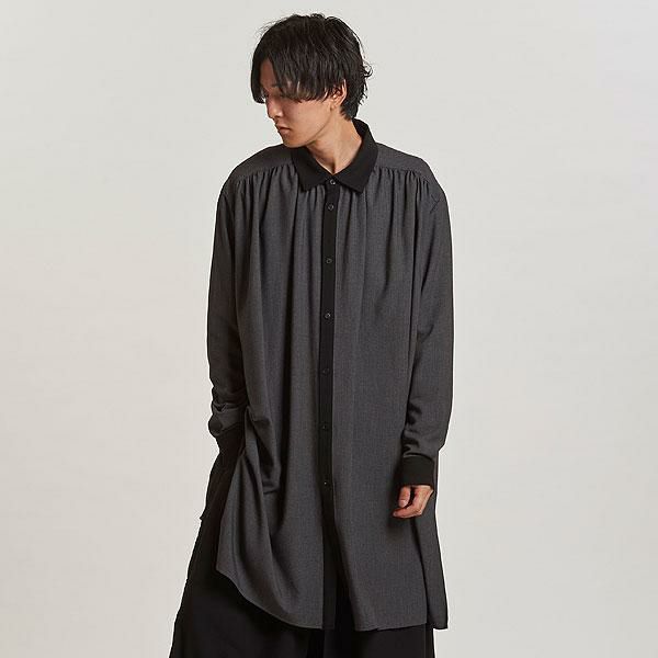 2025 秋 先行予約 10月上旬入荷予定 NO ID. BLACK ノーアイディー クレリックギャザーロングSH メンズ シャツ キャンセル不可 atftps 2025 秋 先行予約 10月上旬入荷予定 NO ID. BLACK ノーアイディー