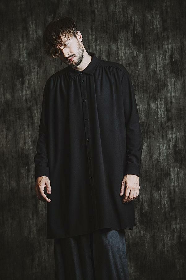 ノーアイディー（NO ID．）/クレリックギャザーロングSH(シャツ) 2025 秋 先行予約 10月上旬入荷予定 NO ID. BLACK ノーアイディー