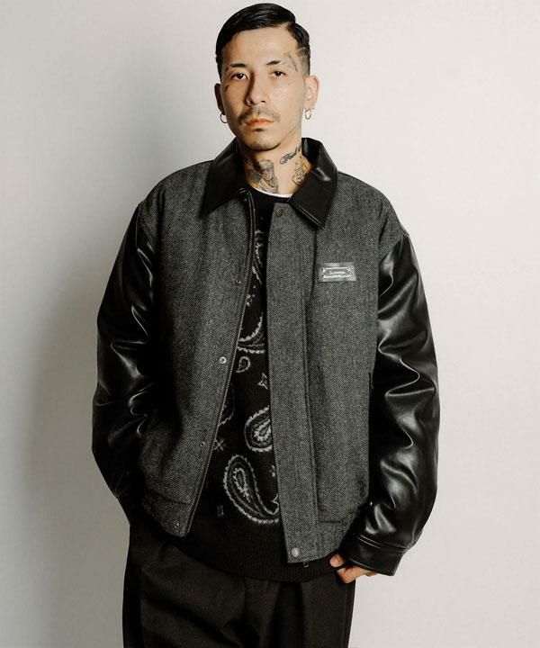 SUBCIETY サブサエティ Tweed and faux leather blouson