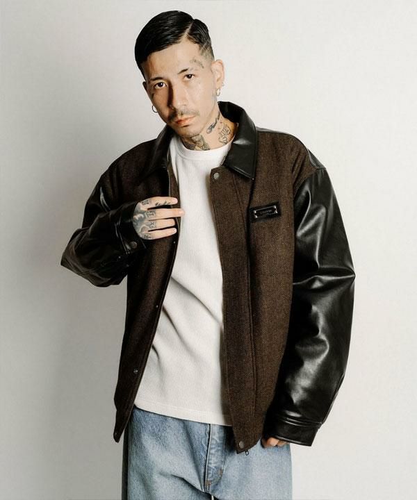 SUBCIETY サブサエティ Tweed and faux leather blouson