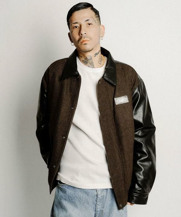 subciety XL サブサエティ ジャケット コーデュロイ ワッペン 茶 SUBCIETY サブサエティ Tweed and faux leather blouson