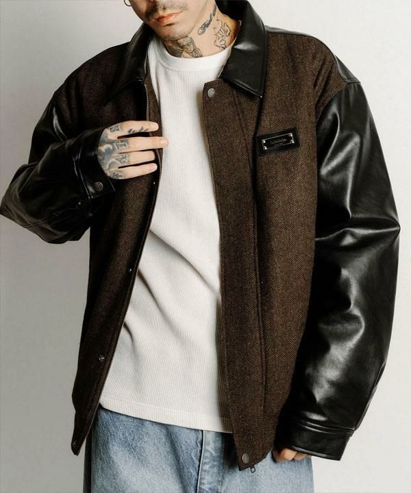 SUBCIETY サブサエティ Tweed and faux leather blouson