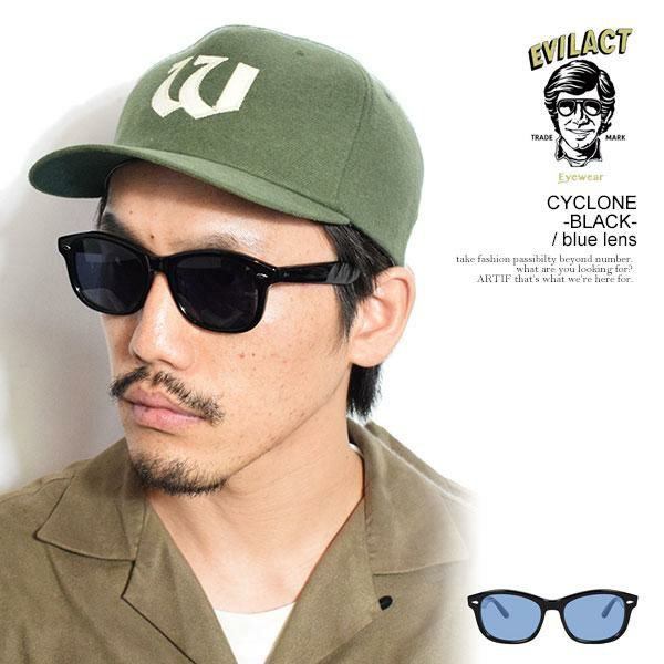 EVILACT EYEWEAR イーブルアクト アイウェア CYCLONE -BLACK- / blue lens