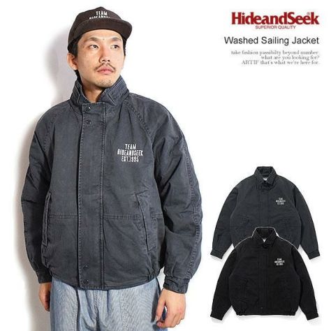 ／値下げ／エアアジア記念ジャケット HIDE AND SEEK ハイドアンドシーク Washed Sailing Jacket