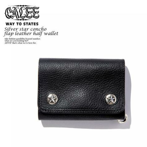 小物 [CALEE]SILVER STAR CONCHO LEATHER WALLET CALEE - SILVER STAR CONCHO FLAP LEATHER HALF WALLET (BLACK