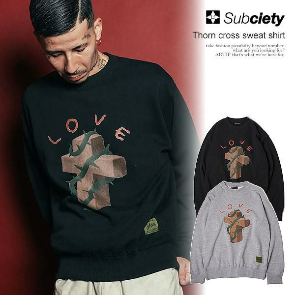 SUBCIETY サブサエティ Thorn cross sweat shirt