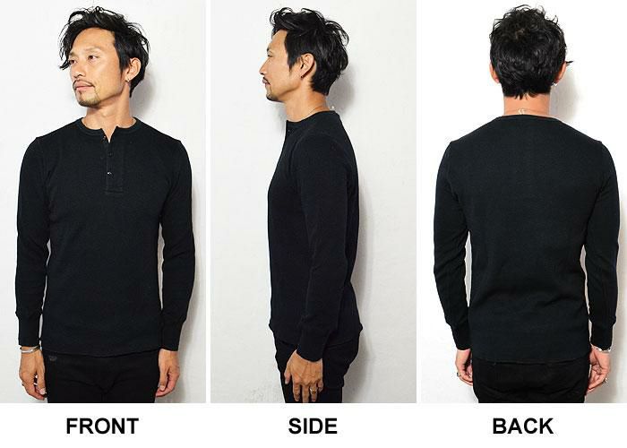 GLAD HAND グラッドハンド WAFFLE HENRY L/S T-SHIRT -BLACK-