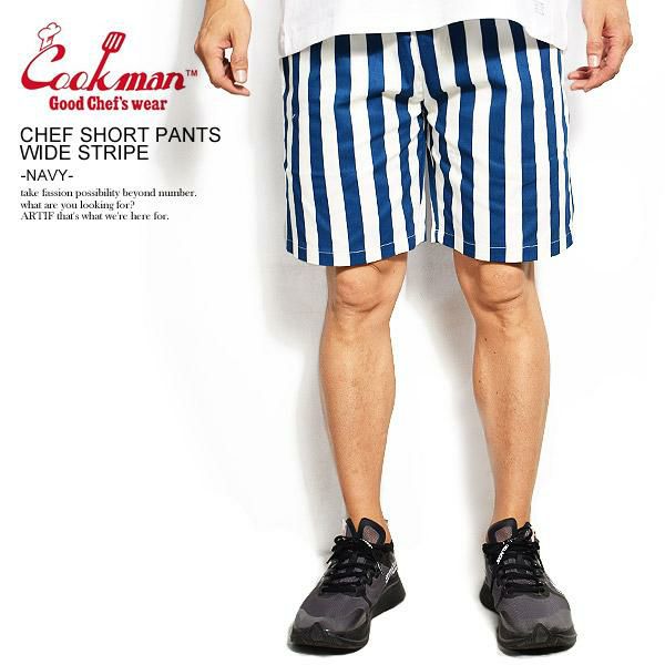 パンツ Wide Chef Shorts COOKMAN クックマン CHEF SHORT PANTS WIDE STRIPE -NAVY