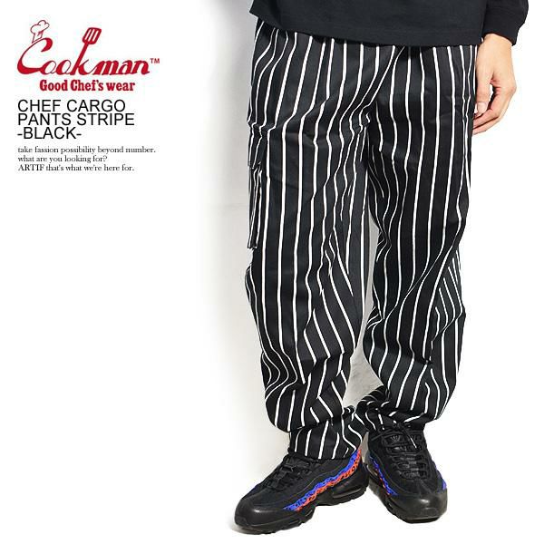 COOKMAN クックマン CHEF CARGO PANTS STRIPE -BLACK