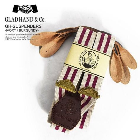 低価，2025】 GLAD HAND/グラッドハンド サスペンダー レザー ロゴ入り